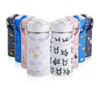 Autsel 420ml/14oz Kids Insulated Water Bottle with Straw, Childrens Stainless Steel Water Bottle, Kids Drinks Bottle Leakproof, Metal Girls/Boys Water Bottle Keep Drinks Hot Cold, BPA Free