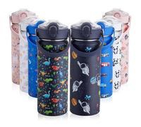 Autsel 550ml/18oz Kids Insulated Water Bottle with Straw, Childrens Stainless Steel Water Bottle, Kids Drinks Bottle Leakproof, Metal Girls/Boys Water Bottle Keep Drinks Hot Cold, BPA Free