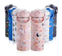 Autsel 550ml/18oz Kids Insulated Water Bottle with Straw, Childrens Stainless Steel Water Bottle, Kids Drinks Bottle Leakproof, Metal Girls/Boys Water Bottle Keep Drinks Hot Cold, BPA Free
