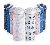 Autsel 550ml/18oz Kids Insulated Water Bottle with Straw, Childrens Stainless Steel Water Bottle, Kids Drinks Bottle Leakproof, Metal Girls/Boys Water Bottle Keep Drinks Hot Cold, BPA Free