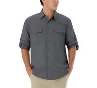 Autsel Mens Hiking Shirts Long Sleeve UPF 50+ Sun Protection Outdoor Shirts Safari Breathable Button-Down Shirt Quick Drying with Pockets for Walking Fishing Wicking Golfing Travel Dark Grey L