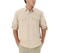 Autsel Mens Hiking Shirts Long Sleeve UPF 50+ Sun Protection Outdoor Shirts Safari Breathable Button-Down Shirt Quick Drying with Pockets for Walking Fishing Wicking Golfing Travel Khaki M