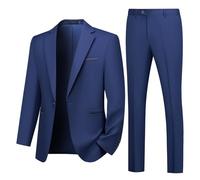 Autsel Mens Suits 2 Piece Slim Fit Wedding Formal Tuxedo One Button Business Suit Jackets Blazer Trousers Navy Blue L