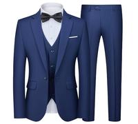 Autsel Mens Suits 3 Piece Slim Fit Single Breasted One Button Tuxedo Suit Blazer Waistcoat Trousers Navy Blue M