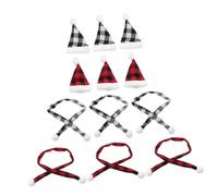 AUTSUPPL 12pcs Mini Santa Hat and Classic Plaid Scarf Set for Christmas Decor Lightweight Holiday Accessories for Tableware Wine Bottles Candy Holders Festive DIY Craft Ornaments