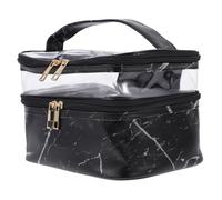 AUTSUPPL 1pc Portable Makeup Organizer Stylish Dual Cosmetic Pouch Handle for Travel and Storage Marble Lightweight and Practical Design for Women
