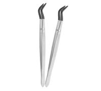 AUTSUPPL 2pcs Bent Tip Tweezers with Rubber Tips Stainless Steel Craft Tool for Jewelry Making Coin Collecting Stamp Handling Lightweight Comfortable Grip