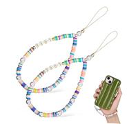 AUTSUPPL 2Pcs Bohemian Beaded Phone Wrist Lanyard with Love Letter Charm Lightweight Polymer Clay Mobile Phone Strap for Anti-lost Security and Stylish Decoration Suitable for Women and Key