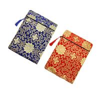 AUTSUPPL 2pcs Brocade Embroidery Buddhist Scriptures Bags, Chinese Style Two-Layer Storage Pouch with Ethnic Floral Pattern, Medium 20x25cm Book Covers for Religious Texts