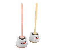 AUTSUPPL 2pcs Cute Toilet Brush and Holder with Long Handle for Deep Cleaning No Dead Corners Plastic Material Ergonomic Grip Space-saving Quick-dry Base for Home Office Public Toilets