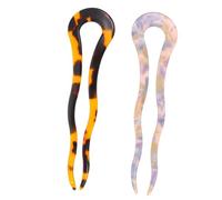AUTSUPPL 2pcs French U-shaped Hair Pins for Women Elegant Acetate Chignon Clips in Deep Tortoiseshell Blue Floral Stylish Hair Styling Tools for Daily Wear Banquets and Holidays