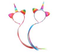 AUTSUPPL 2Pcs Magical Unicorn Headband with Hair Extensions for Adults Party Hair Accessory for Birthday Halloween Festival Whimsical Costume Decoration