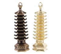 AUTSUPPL 2pcs Retro Brass Tower Keyring Charms 9-layer Design, Copper and Gold Color, Decorative Pendant for Car Keys and Bag Accessories, Suitable for Collectors and Use