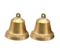 AUTSUPPL 2pcs Retro Copper Bell Hanging Ornaments Metal Pendants with Unique Pattern for DIY Wind Chimes Door Bells Home and Office Decor Golden Vintage Style