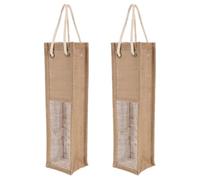 AUTSUPPL 2pcs Reusable Wine Bottle Bags Made of Jute with Window and Great Bearing Ability, Stylish Beige Bottle Bags for Wedding and Packaging