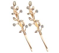 AUTSUPPL 2pcs Sparkling Rhinestone Hair Clips Elegant Leaf Design Wedding Barrettes for Women Styling Minimalist Diamante Bobby Pins Gold