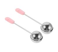 AUTSUPPL 2pcs Stainless Steel Tea Infuser with Long Handle Rotary Fine Mesh Filter for Loose Leaf Tea Multifunctional Spice Seasoning Shaker and Flour Sifter Portable Pink Strainer for Cup