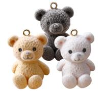 AUTSUPPL 3pcs Bear Charms Creative Jewelry Charms for Making Bracelets Assorted Color Plastic Flocking Safe to Use No Fading Keychains Hair Clips Accessories