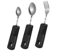 AUTSUPPL 3pcs Bendable Adaptive Cutlery Set for Disabled and Elderly Large Handle Spoon and Fork with Non Slip Raised Grip Flexible Stainless Steel Utensils for Neurological Patients and