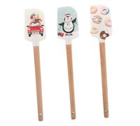 AUTSUPPL 3pcs Christmas Spatula with Wooden Handle Silicone Cake Smoother Cream Cheese Spreader Pancake Pan Scraper Nonstick Icing Butter Scraper with Snowman Design for Festive Holiday