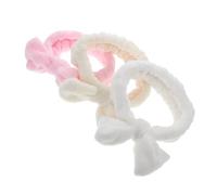 AUTSUPPL 3pcs Coral Fleece Hairbands Elastic Bowknot Head Wraps for Women Face Washing Makeup Spa Soft Stretchy Hair Accessories White Pink