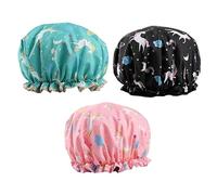 AUTSUPPL 3pcs Double-tier Cartoon Shower Caps for Hair Reusable Bathing Hats for Women for Sleeping Spa and Housework