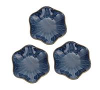 AUTSUPPL 3pcs Japanese Blue Ceramic Sauce Plates High-Temperature Fired Dipping Bowls for Sauces Spices Snacks and Appetizers and Bright Color for Serving and Dining
