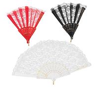 AUTSUPPL 3pcs Lace Handheld Folding Fan Japanese Style Traditional Fans Bamboo Material for Dance Party Performance
