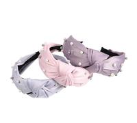 AUTSUPPL 3pcs Pearl Knotted Headbands for Women Non-slip Fabric Hair Hoops in Pearl Blue and Khaki Fashionable Headwear for Girls and Women for Daily Wear or Special Occasions