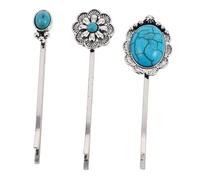 AUTSUPPL 3pcs Turquoise Bobby Pins Set Decorative Western Style Hair Clips with Sophisticated Accents for Women Boho Hair Accessories for Retro Looks and Various Occasions