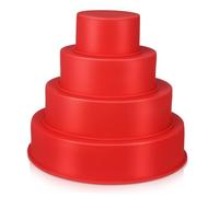 AUTSUPPL 4 Pcs Silicone Round Cake Pans Non-Stick Layer Cake Baking Molds in Red Bakeware for Birthday and Desserts Easy-Release Flexible Baking Supply