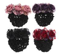 AUTSUPPL 4pcs Korean Style Flower Hair Clips with Breathable Mesh Net Lightweight Fabric Snood Hair Accessories for Women Elegant Asian Floral Design for Daily Comfort and Professional Use