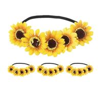 AUTSUPPL 4PCS Sunflower Headbands for Women Boho Floral Crowns Elastic Hair Bands Comfortable Fit for Weddings Festivals Hawaiian Vacations Party Decorations and Photo Props