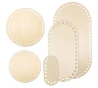 AUTSUPPL 5pcs Unfinished Wood Slices for Crafting Basket Bases, Oval Round Shapes with Holes, Finely Sanded Rustic Wood Slices for Crochet Bag Making and Knitting Accessories