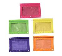 AUTSUPPL 5pcs Zipper Pencil Case 3 Ring Pouch Large Capacity Stationery Bag Oxford File Bag