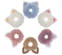 AUTSUPPL 6Pcs Plush Cat Ear Hair Bands Soft Elastic Hair Ties for Styling Everyday Use Pink Watermelon Red Blue Purple Brown Yellow