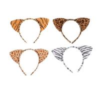 AUTSUPPL Animal Ear Headbands 4pcs Boys and Girls Plush Cat Ears Hair Hoops Tiger Leopard Zebra Giraffe Party Cosplay Accessories for Children