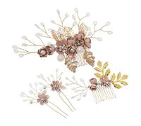 AUTSUPPL Bridal Flower Hairpin Comb Clip Set of 4 Pearl Embellished Side Combs for Wedding Hair Bun Styling