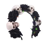 AUTSUPPL Halloween Skull Hair Clasp Headband Lightweight Black Rose Headdress for Women Halloween Carnival Masquerade Party Accessories with Skull Decorations