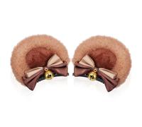 AUTSUPPL Kawaii Bear Ears Hair Clips Adorable Lolita Cosplay Headpiece with Secure Grip Camel Brown Animal Hair Accessories for Birthday Party Wedding Halloween Carnival and Festival Use