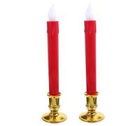 AUTSUPPL LED Flameless Candle Lamps with Red Flame Effect, Battery Powered Taper Candle Lights for Home Decoration, 2pcs with Gold Base, Suitable for Parties and Indoor Use