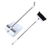 AUTSUPPL Minimalist White Dustpan and Brush Set with Nonstick Bristles Detachable Stainless Steel Handle Long Handled Lobby Broom for Household Cleaning Foldable and Rotating Sweeping Tool