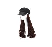 AUTSUPPL Navy Cap One-piece Wig Women’s Long Light Brown Curly Hair Extension Hat Natural Wave Hairpiece for Fashion and Daily Wear