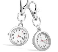 AUTSUPPL Nurses Watch Clip-on Pocket Watches with Buckle Pendant Keychain Silver Stainless Steel 2 Pcs Featuring Quartz Movement and Precise Timekeeping for Doctors for Women