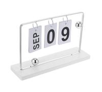 AUTSUPPL Perpetual Flip Desk Calendar Silver Standing Desktop Decoration for Home Office Vintage Farmhouse Style Block Calendar with Month Date Display Daily Planner Ornament