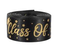 AUTSUPPL Polyester Wrapping Ribbon 2.5cm X 5 Yards Black Graduation Party Decor Ribbon with Hot Stamped Gold Foil for DIY Craft, Box Packaging, and Festival Decorations