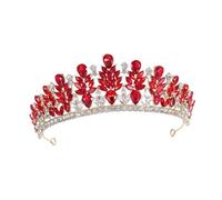 AUTSUPPL Red Vintage Baroque Rhinestone Wedding Bridal Tiara Crown with Crystal Accents for Bride Photoshoots and Formal Events Secure Fit Princess Headpiece for Costume Party