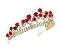 AUTSUPPL Rose Designed Crystal Headband for Weddings Engagements and Parties Elegant Red Headdress Non-fading Materials Eye-catching Floral Hair Accessory for Brides and Special Occasions