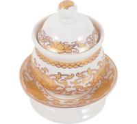 AUTSUPPL Small Ceramic Buddhist Worship Water Offering Cup with Lid and Tray Portable Lotus Pattern Holy Mug for Temple and Home Altar Rituals Decorative and Lightweight Sacred Vessel