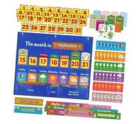 AUTSUPPL Weekly Wall Hanging Calendar Pocket Chart with Weather Cards Polyester Educational Chart for Classroom and Home Learning Includes Clear Insert Cards for Days Dates and Weather